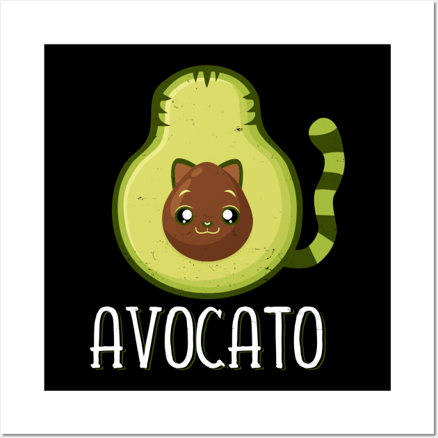 Avogato | Funny Cute Avocado Cat Wall Art by swissles